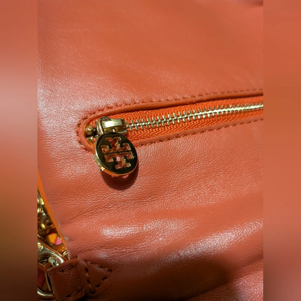 Tory Burch Pink Coral Purse Clutch with Gold Accents - Picture 4 of 16